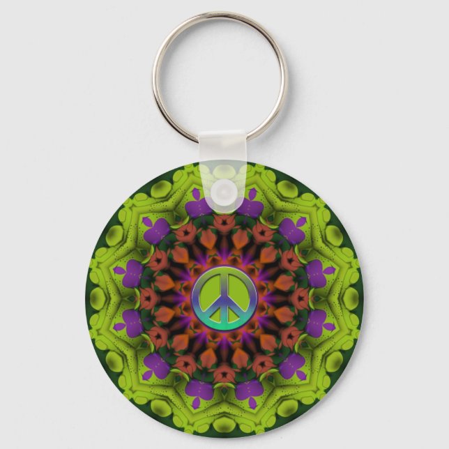 Purple Green : Geometric Mandala Art Keychain (Front)