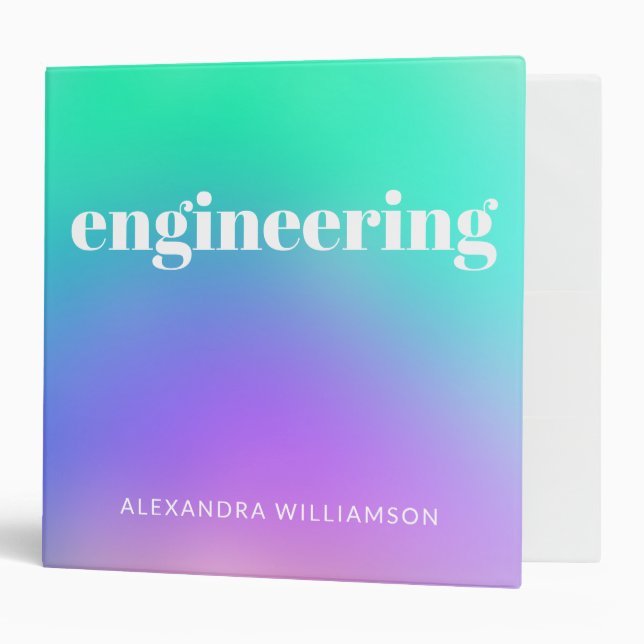 Purple Green Girly Engineering Name School Subject Binder (Front/Inside)