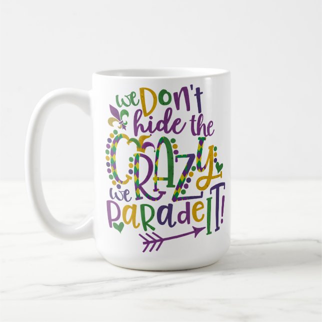 PURPLE GREEN GOLD GLITTER LOOK MARDI GRAS COFFEE MUG (Left)