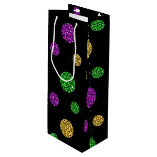 PURPLE GREEN GOLD GLITTER LOOK MARDI GRAS WINE GIFT BAG