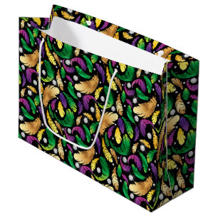 PURPLE GREEN GOLD MARDI GRAS FEATHERS LARGE GIFT BAG