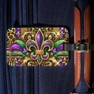 PURPLE GREEN GOLD MARDI GRAS FLEUR DE LIS LUGGAGE TAG