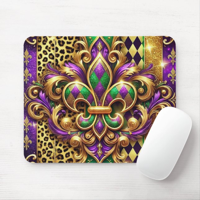 PURPLE GREEN GOLD MARDI GRAS FLEUR DE LIS MOUSE PAD (With Mouse)