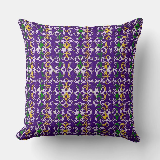PURPLE GREEN GOLD MARDI GRAS FLEUR DI LIS THROW PILLOW (Front)