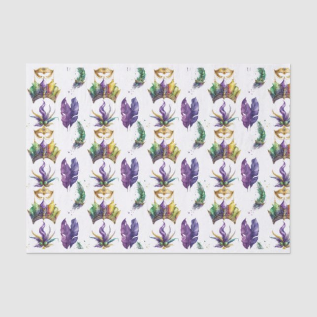 PURPLE GREEN GOLD MARDI GRAS MASKS FEATHERS TISSUE PAPER (Front)