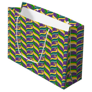 PURPLE GREEN GOLD MARDI GRAS SWIRLS LARGE GIFT BAG