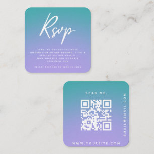 Purple Green Gradient Cool Wedding RSVP QR Code Enclosure Card