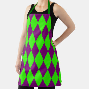 Purple Green Harlequin Checkered Design Apron
