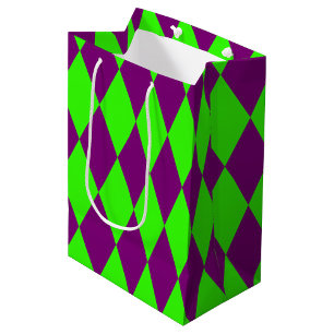 Purple Green Harlequin Checkered Design Medium Gift Bag