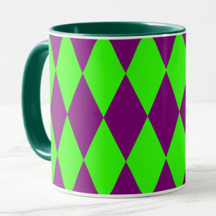 Purple Green Harlequin Checkered Design  Mug