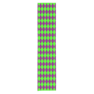 Purple Green Harlequin Checkered Design Short Table Runner