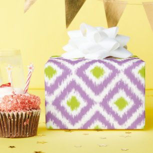 Purple Green Ikat Pattern Wrapping Paper
