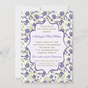 Purple, Green, Ivory Floral Bridal Shower Invitation