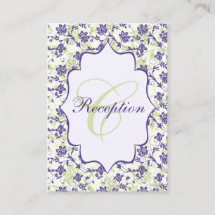 Purple Green Ivory Floral Damask Enclosure Card