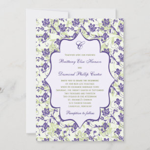 Purple Green Ivory Floral Wedding Invitation
