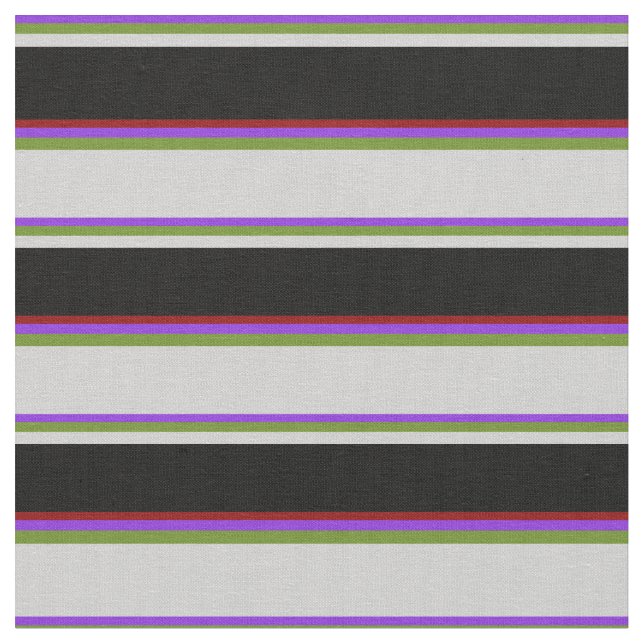 Purple, Green, Light Grey, Black & Dark Red Lines Fabric (Close Up)