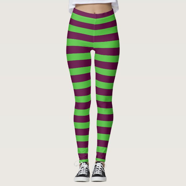 Purple & Green Monster Costume Halloween Stripes Leggings (Front)
