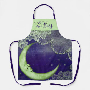 Purple Green Moon Stars Lace Fantasy Personalized Apron