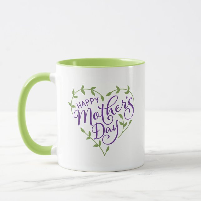 Purple Green Mother's Day Heart 2 Photo Mug (Left)