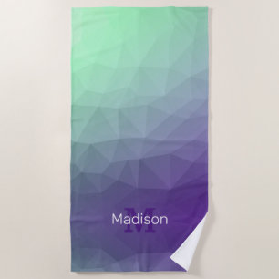 Purple green ombre geometric mesh pattern Monogram Beach Towel