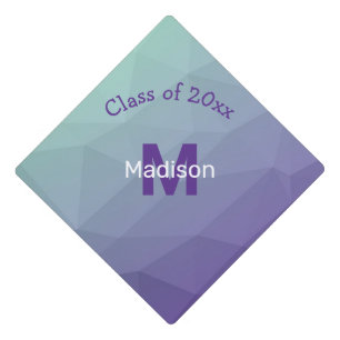 Purple green ombre gradient geometry mesh Monogram Graduation Cap Topper