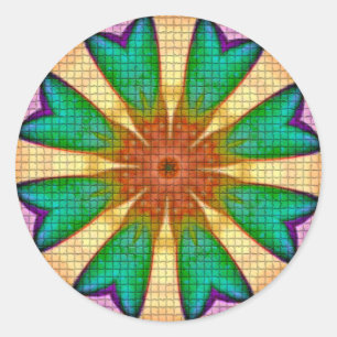 Purple Green Orange Flower Mandala Classic Round Sticker