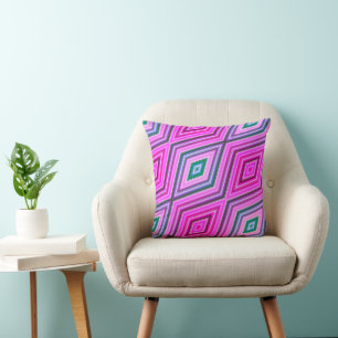 Purple Green Pastel Diamond Pattern Modern Throw Pillow