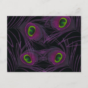 Purple & Green Peacock Feather Collage Postcard