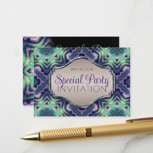 Purple Green Peacock Mandala Modern Medieval Enclosure Card
