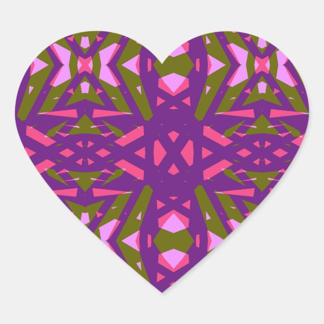 Purple Green Pink Art Deco Wedding Heart Gift Heart Sticker (Front)