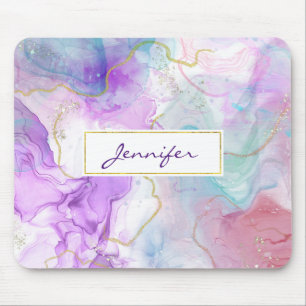 Purple, Green, Pink Flowing Colors Elegant Mouse Pad