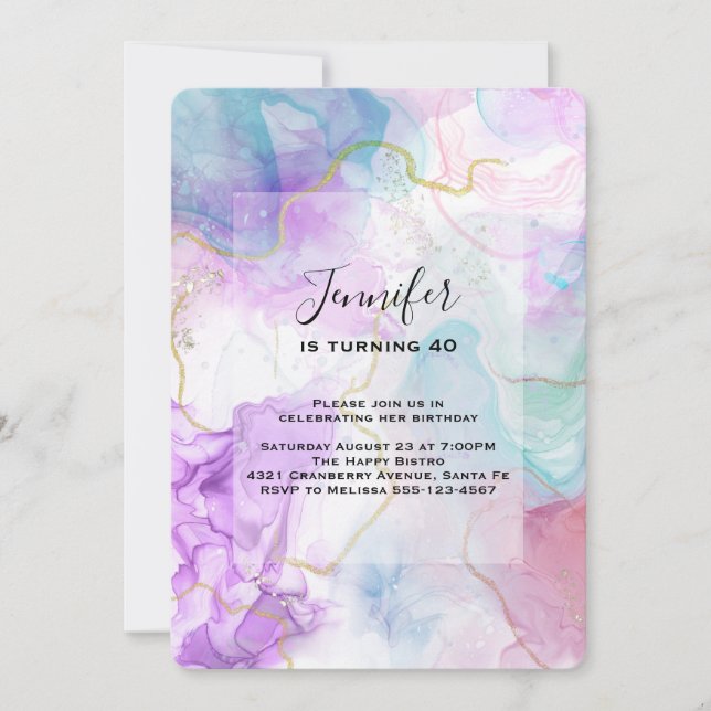 Purple, Green, Pink Flowing Colours Birthday Invitation (Front)