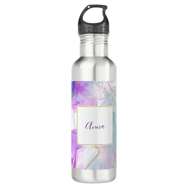 Purple, Green, Pink Flowing Colours Elegant 710 Ml Water Bottle (Front)