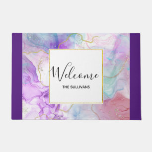 Purple, Green, Pink Flowing Colours Elegant Doormat