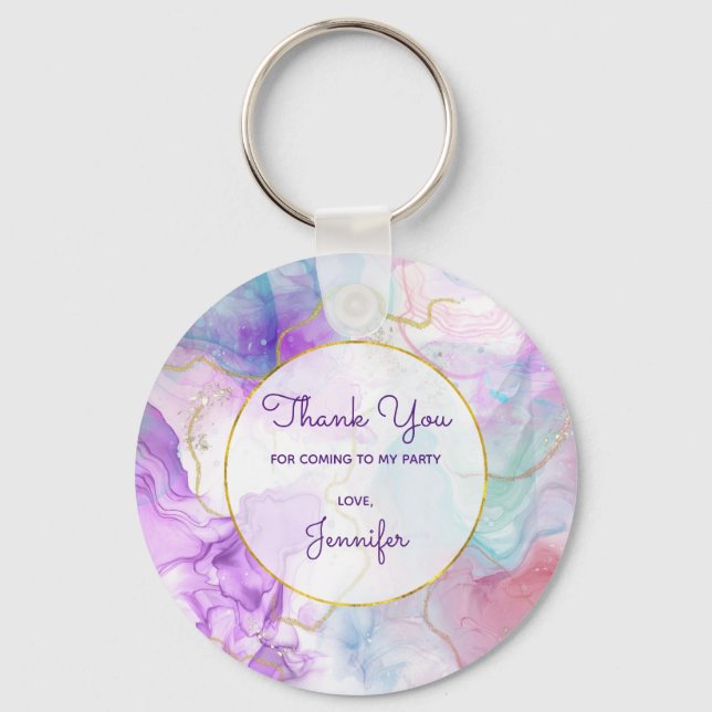 Purple, Green, Pink Flowing Colours Elegant Favour Keychain (Front)