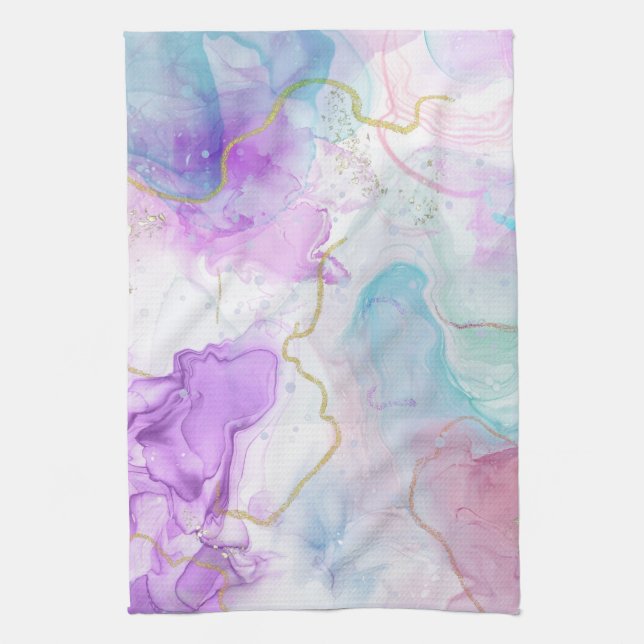 Purple, Green, Pink Flowing Colours Elegant Kitchen Towel (Vertical)