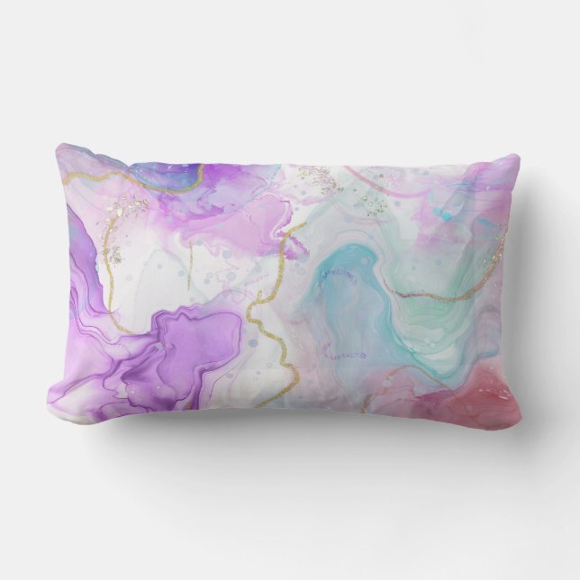  Purple, Green, Pink Flowing Colours Elegant Lumbar Pillow (Front)