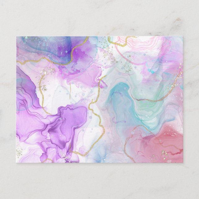 Purple, Green, Pink Flowing Colours Elegant Postcard (Front)