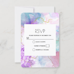 Purple, Green, Pink Flowing Colours Elegant RSVP Card