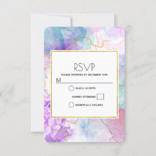 Purple, Green, Pink Flowing Colours Elegant RSVP Card