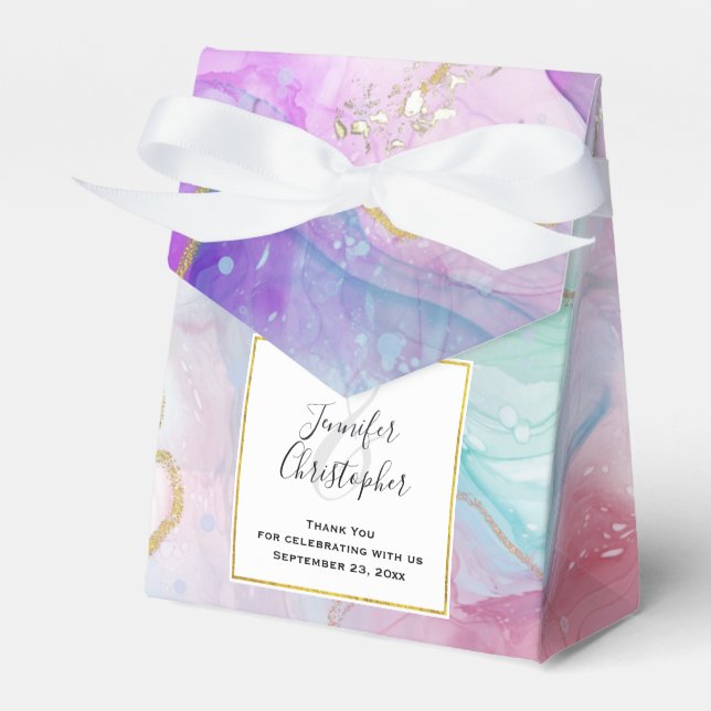 Purple, Green, Pink Flowing Colours Elegant Weddin Favor Box (Front Side)