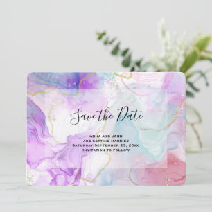 Purple, Green, Pink Flowing Colours Elegant Weddin Save The Date