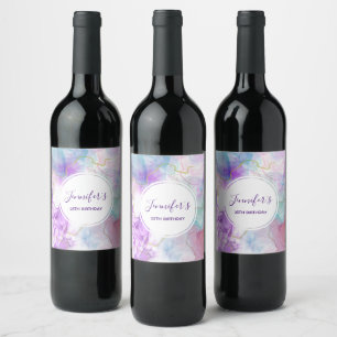 Purple, Green, Pink Flowing Colours Elegant Wine Label
