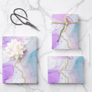 Purple, Green, Pink Flowing Colours Elegant Wrapping Paper Sheet