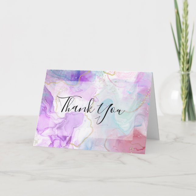 Purple, Green, Pink Flowing Colours Thank You Card (Front)