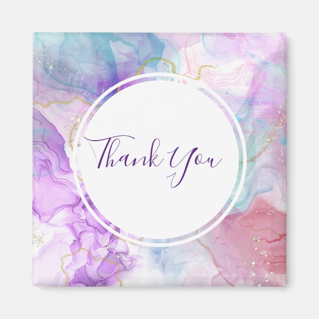 Purple, Green, Pink Flowing Colours Thank You Magnet (Front)