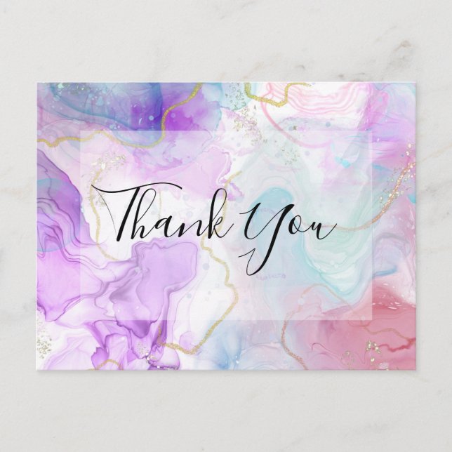 Purple, Green, Pink Flowing Colours Thank You Postcard (Front)