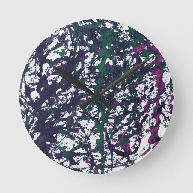 Purple, Green, Pink, Marble artwork Round Clock (Front)