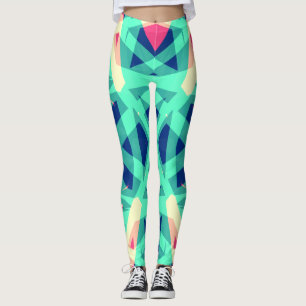 Purple, Green, Pink, Yellow Abstract Geometric Leggings