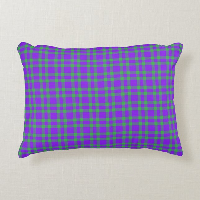 Purple Green Plaid Pattern Accent Pillow (Front)